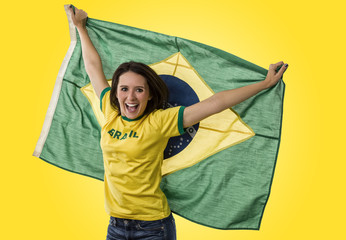 Female Brazilian fan celebrating