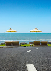 The street and beach chair on sea view