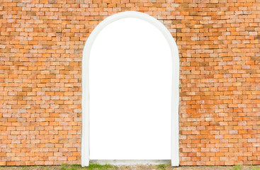 Empty white space of door on wall brick in horizontal