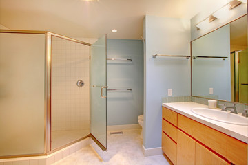 Fototapeta na wymiar Bathroom with glass door shower