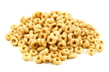 Pile of oat cereal on a white background