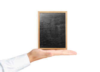 businessman holding  blank blackboard