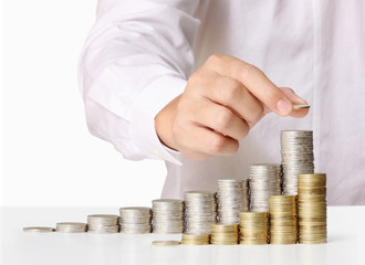 Hand put coin to money