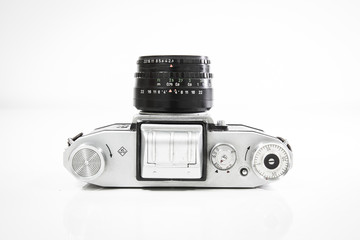Top of old camera on white background