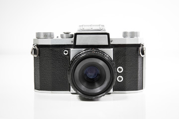 Front of old camera on white background
