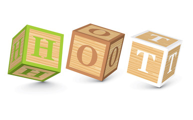 Word HOT written with alphabet blocks