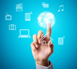 Hand pressing  social buttons