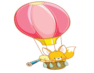 cartoon chicks and cute squirrel air balloon ride