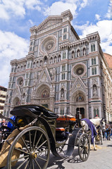 Naklejka na ściany i meble Horse carriage in front of Florence cathedral, Tuscany