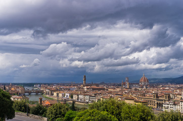 Panorama of Florence with dramatic sky before a storm, Tuscany