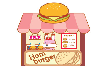 cute cartoon rabbit selling hamburgers