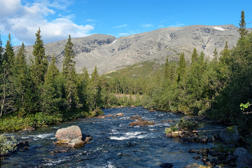 Khibiny Mountains with Kunijok river and Northern Chorrgor Pass
