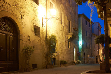 Old Town Pienza, Tuscany. night scene