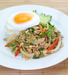 Basil fried rice with pork, Thai food