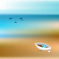 Summer concept. Ocean bluer beach background. Vector painting.