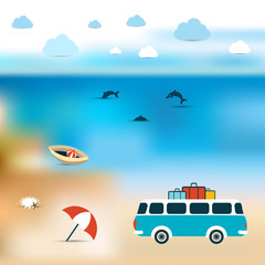 Summer concept. Ocean bluer beach background. Vector painting.