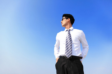 business man looking away to copy space