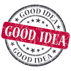 good idea red round grungy stamp isolated on white background