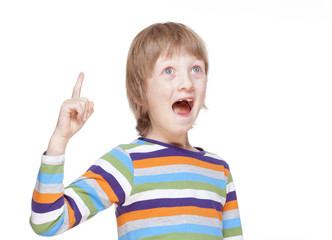 Boy Points up his Finger, Has an Idea