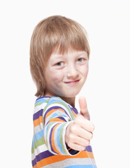 Boy with Blond Hair Showing Thumbs Up Hand Sign