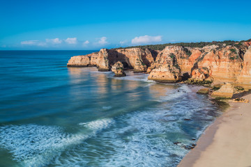 Seascape view from the mountain in Portugal. Algarve Zone.