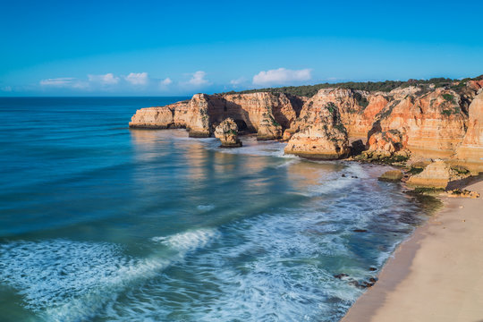 Seascape view from the mountain in Portugal. Algarve Zone.