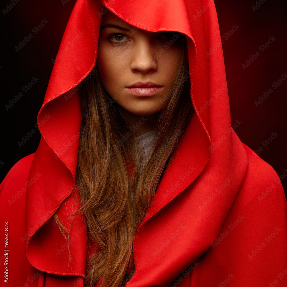 Wall mural beautiful woman with red cloak