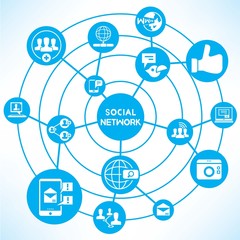 social network, blue connecting diagram