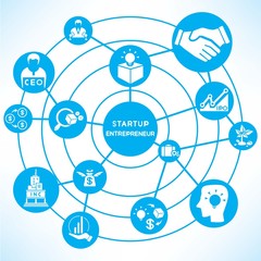 start up entrepreneur, blue connecting diagram