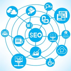 search engine optimization, blue connecting diagram