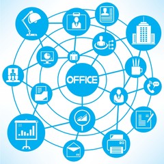 office and organization, blue connecting network