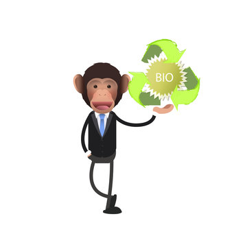 Business monkey holding an ecological icon over white background