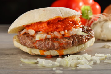 Juicy burger/take away.selective focus on the front beef meat