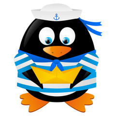 Cute penguin sailor with paper boat