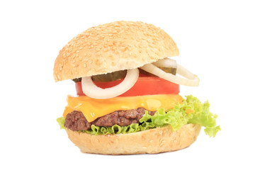 Close up of tasty hamburger.