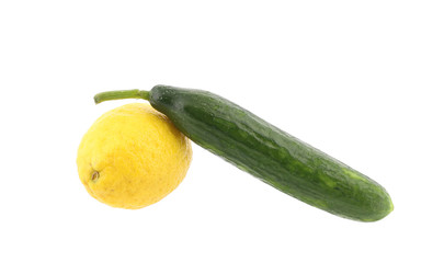 Yellow lemon with green cucumber.