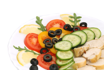 Chicken salad with vegetables and spicies.