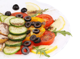 Chicken salad with vegetables and spicies.