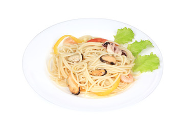 Seafood salad with spaghetti.