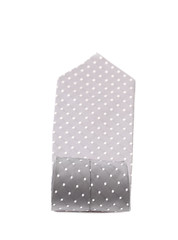 Folded gray tie with white speck.