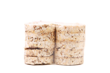 Stacks of puffed rice snack.