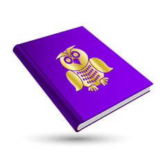 violet knowledge book with gold education 3d icon owl
