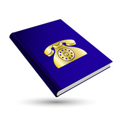 dark blue contact book with gold communication 3d icon phone