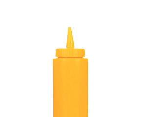 Yellow plastic container for sauce.