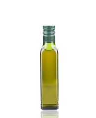 Glass bottle of olive oil.