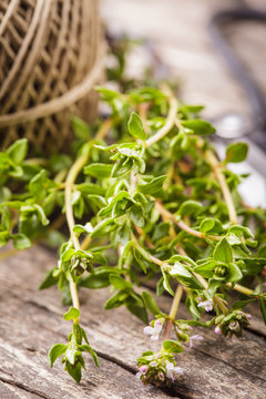 thyme on the wooden table