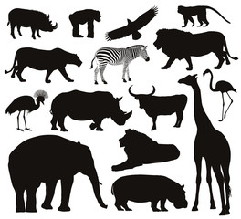 Naklejka premium Animals silhouettes set. Vector illustration. EPS 8