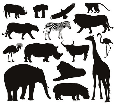 Animals silhouettes set. Vector illustration. EPS 8
