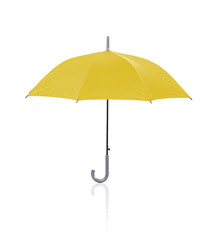 open yellow umbrella isolated on white background