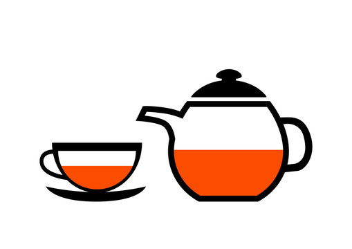 Teacup and teapot on white background